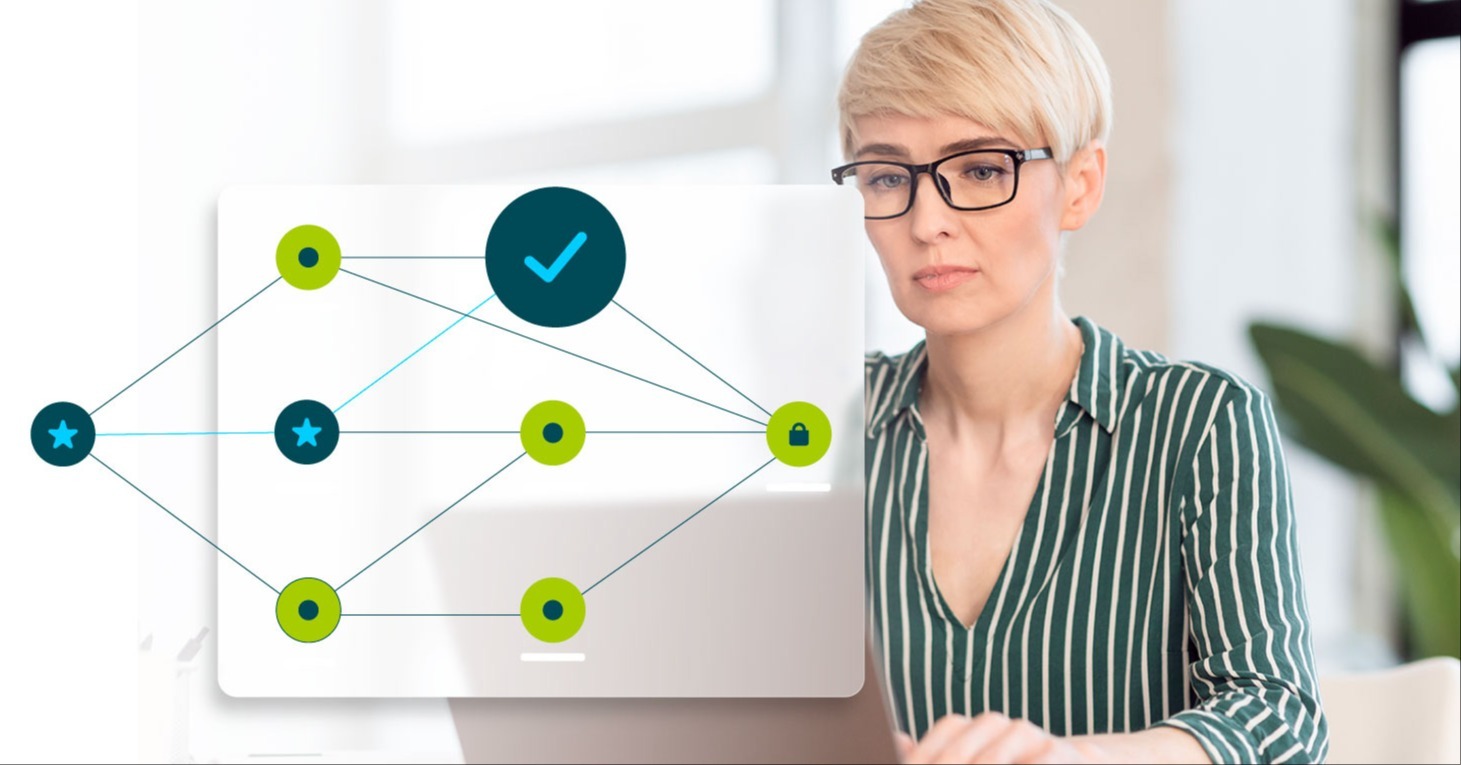 A female professional using an adaptive learning software