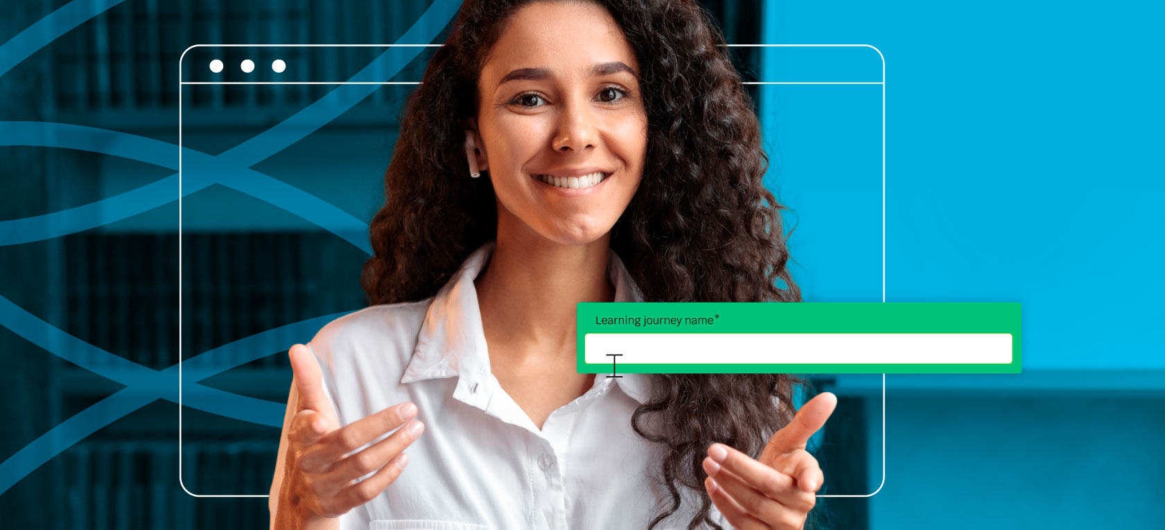 A young female employee smiling while engaging with an adaptive learning program