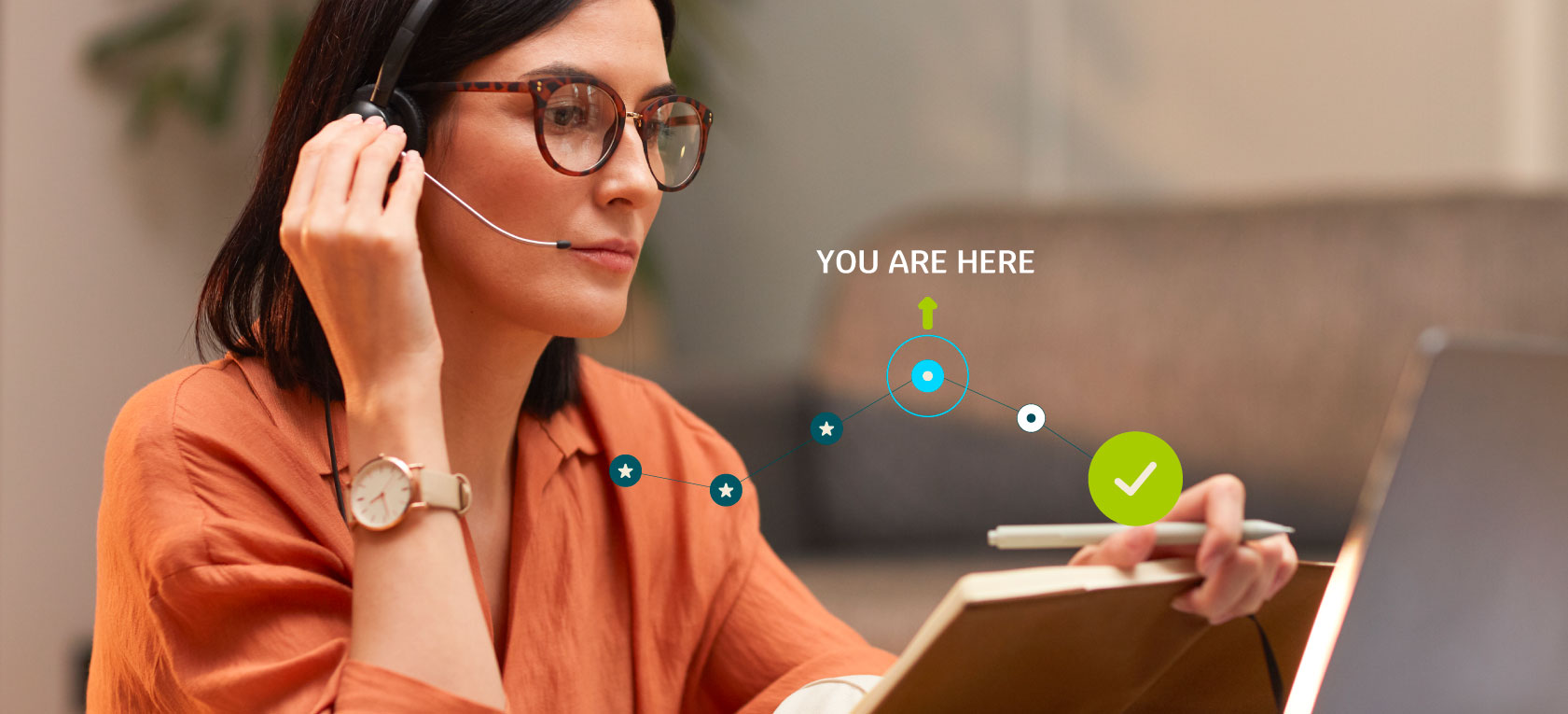 A female manager taking a leadership development simulation training program