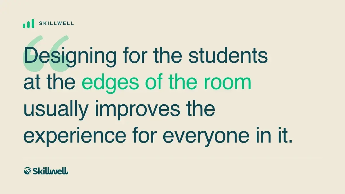 Designing for the students at the edges of the room usually improves the experience for everyone in it.