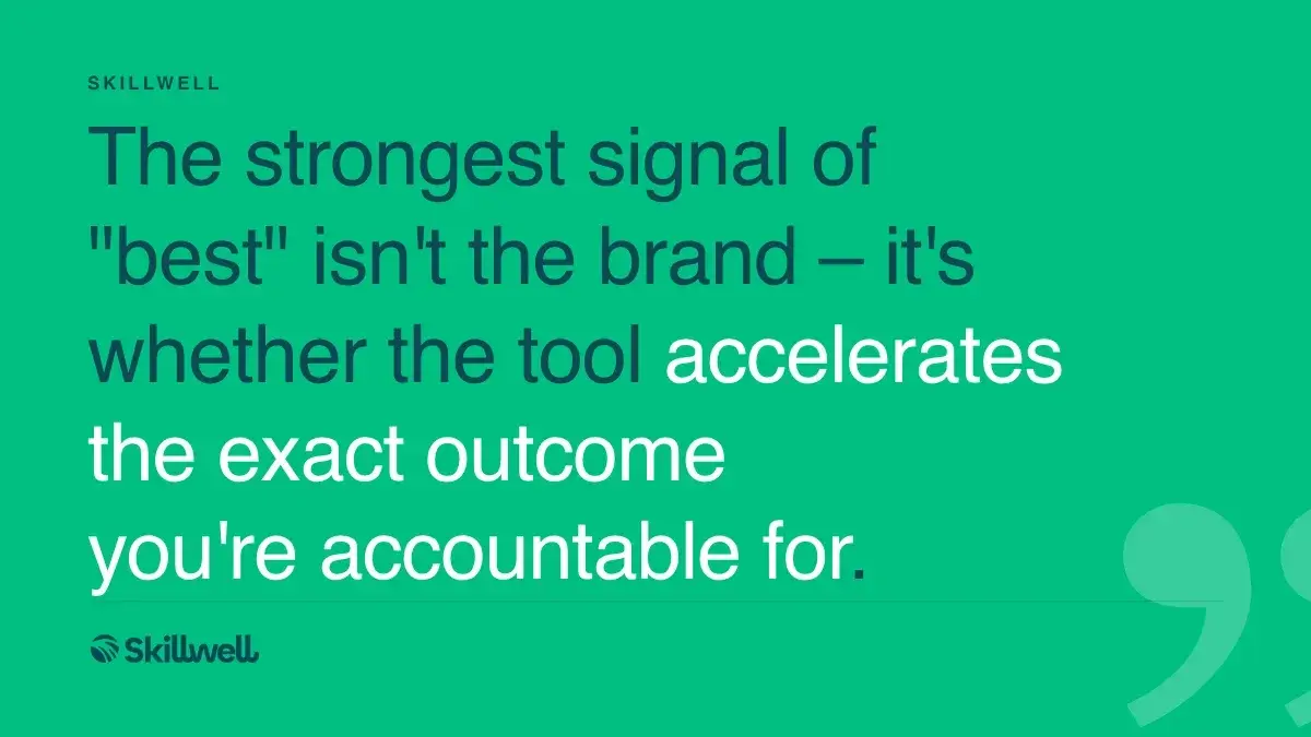 Pull quote: the strongest signal of best is whether the tool accelerates the exact outcome you're accountable for.