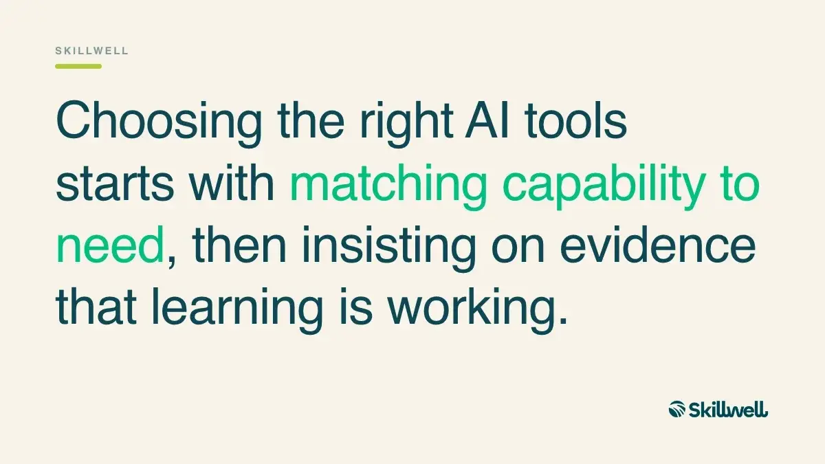 Pull quote: choosing the right AI tools starts with matching capability to need, then insisting on evidence that learning is working.