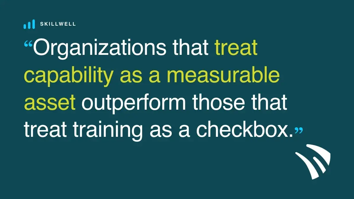 Pull quote: organizations that treat capability as a measurable asset outperform those that treat training as a checkbox.