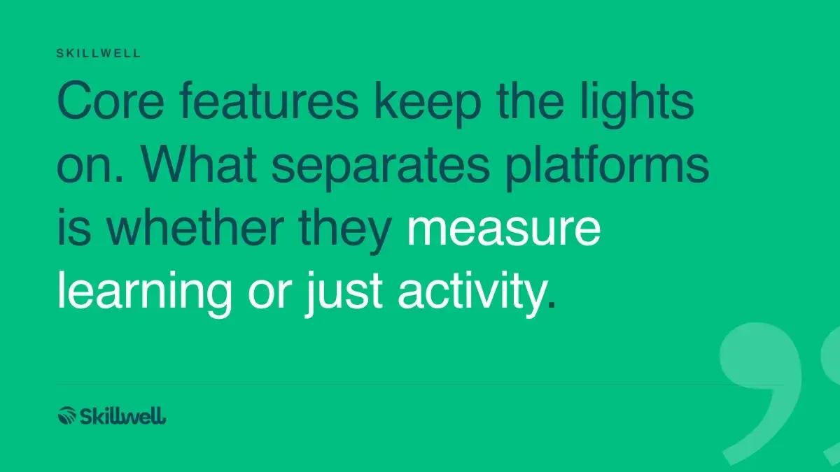 Core features keep the lights on. What separates platforms is whether they measure learning or just activity.